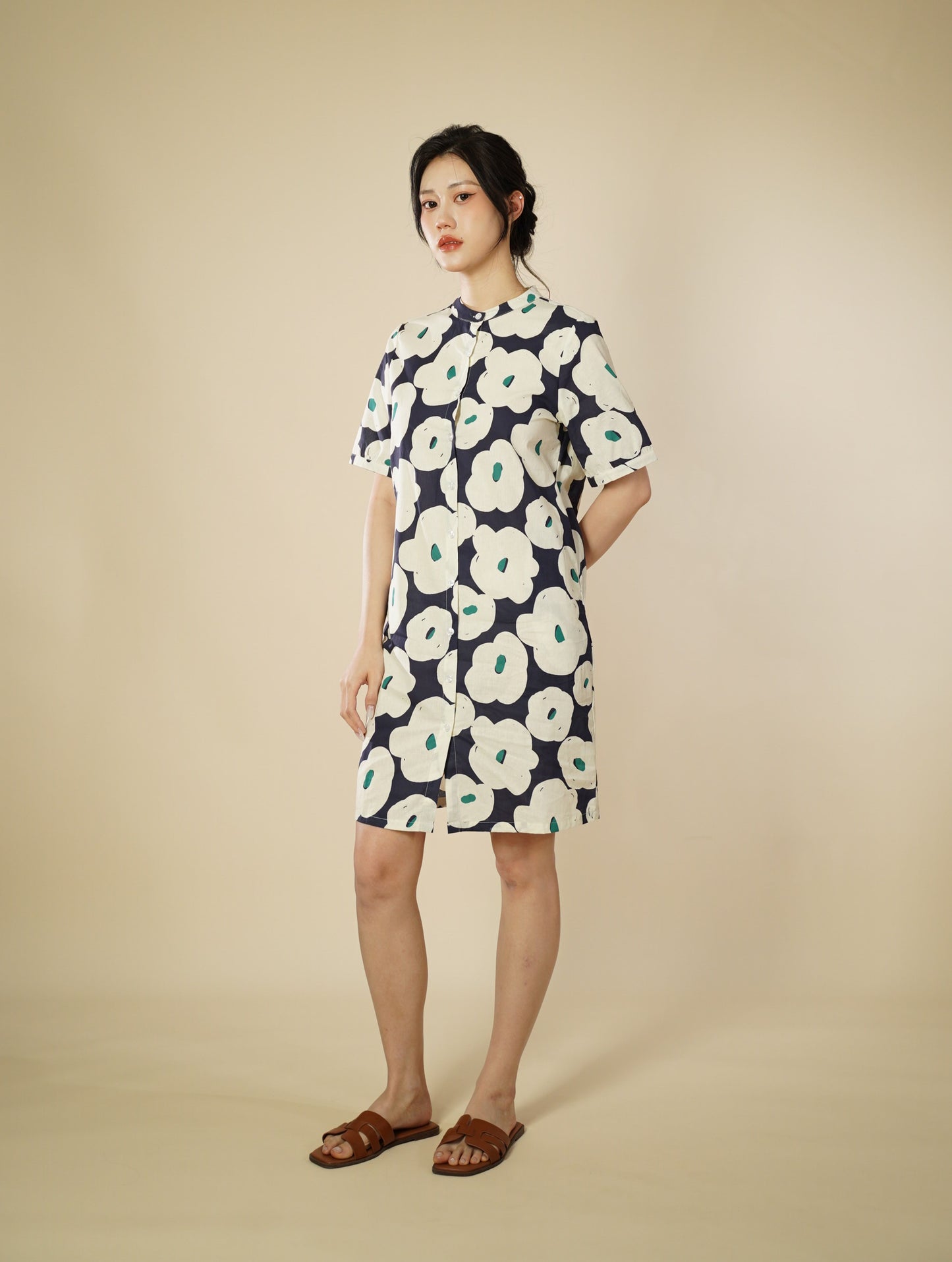 Printed Short Sleeve Short Dress