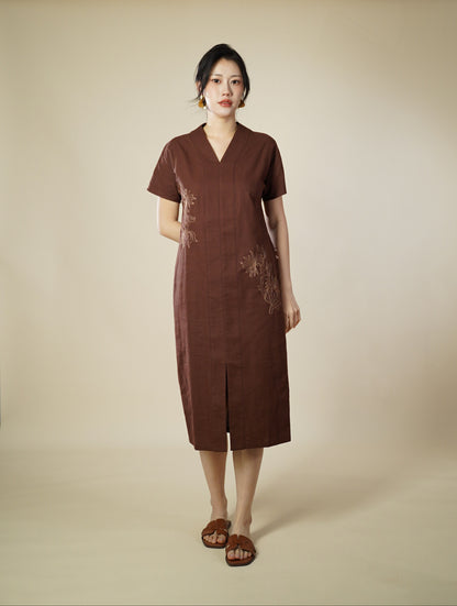 Embroidered Capped Sleeve Midi Dress