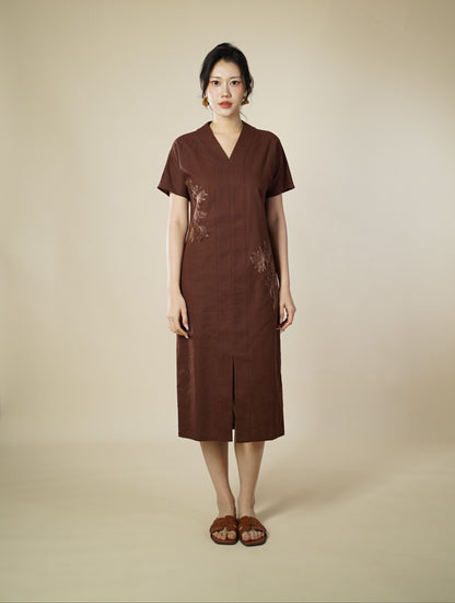 Embroidered Capped Sleeve Midi Dress