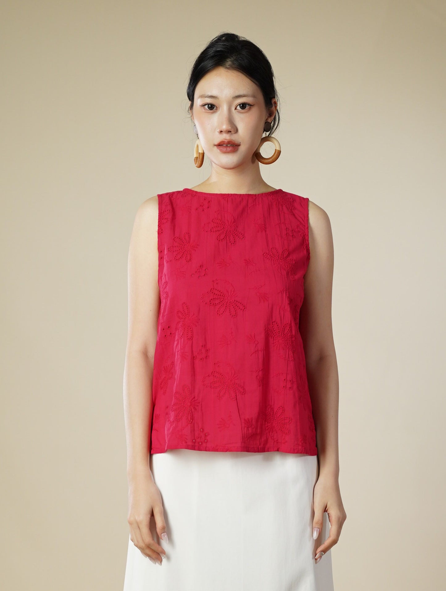 Embroidered Blend Sleeveless Top