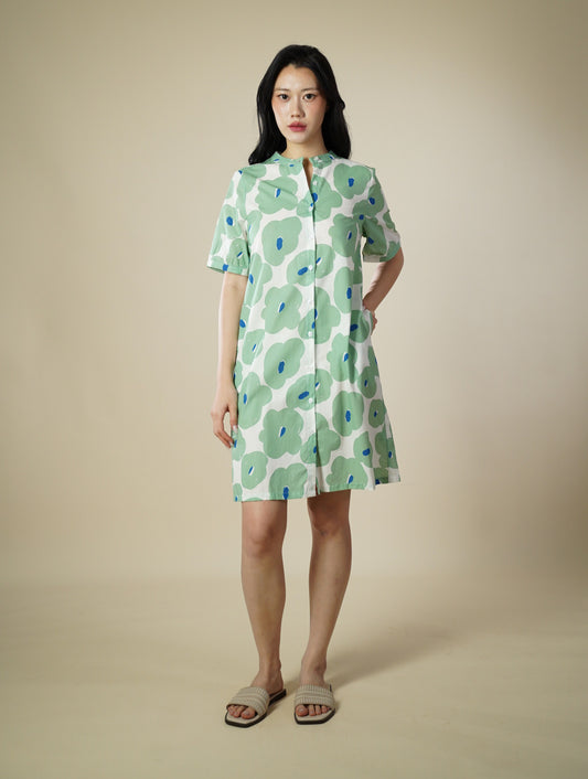Printed Short Sleeve Short Dress