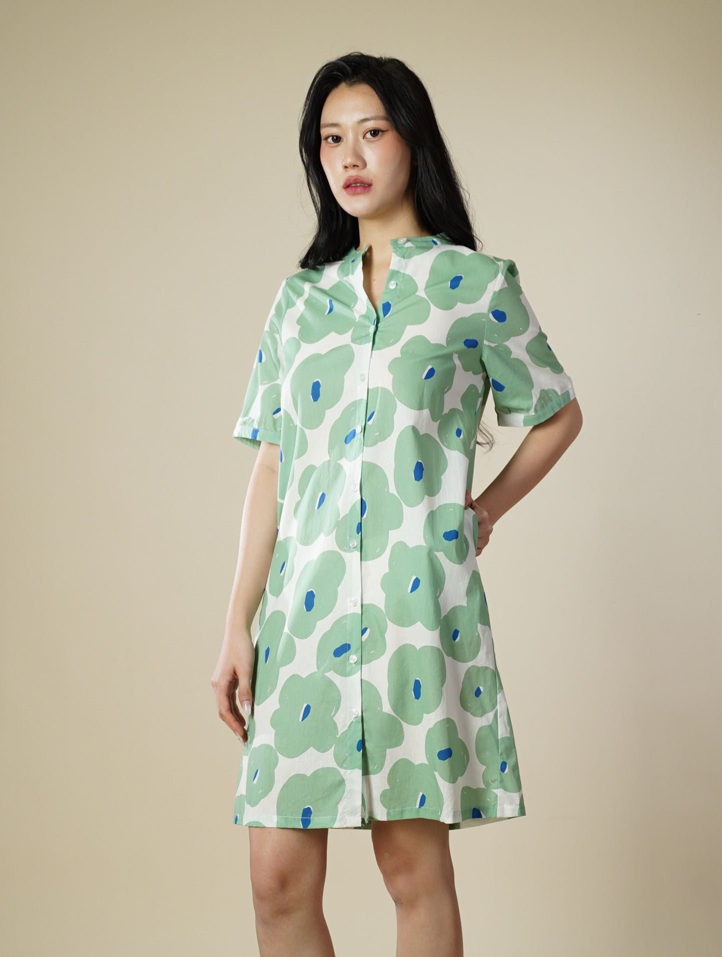 Printed Short Sleeve Short Dress
