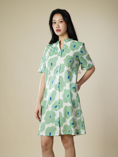 Printed Short Sleeve Short Dress