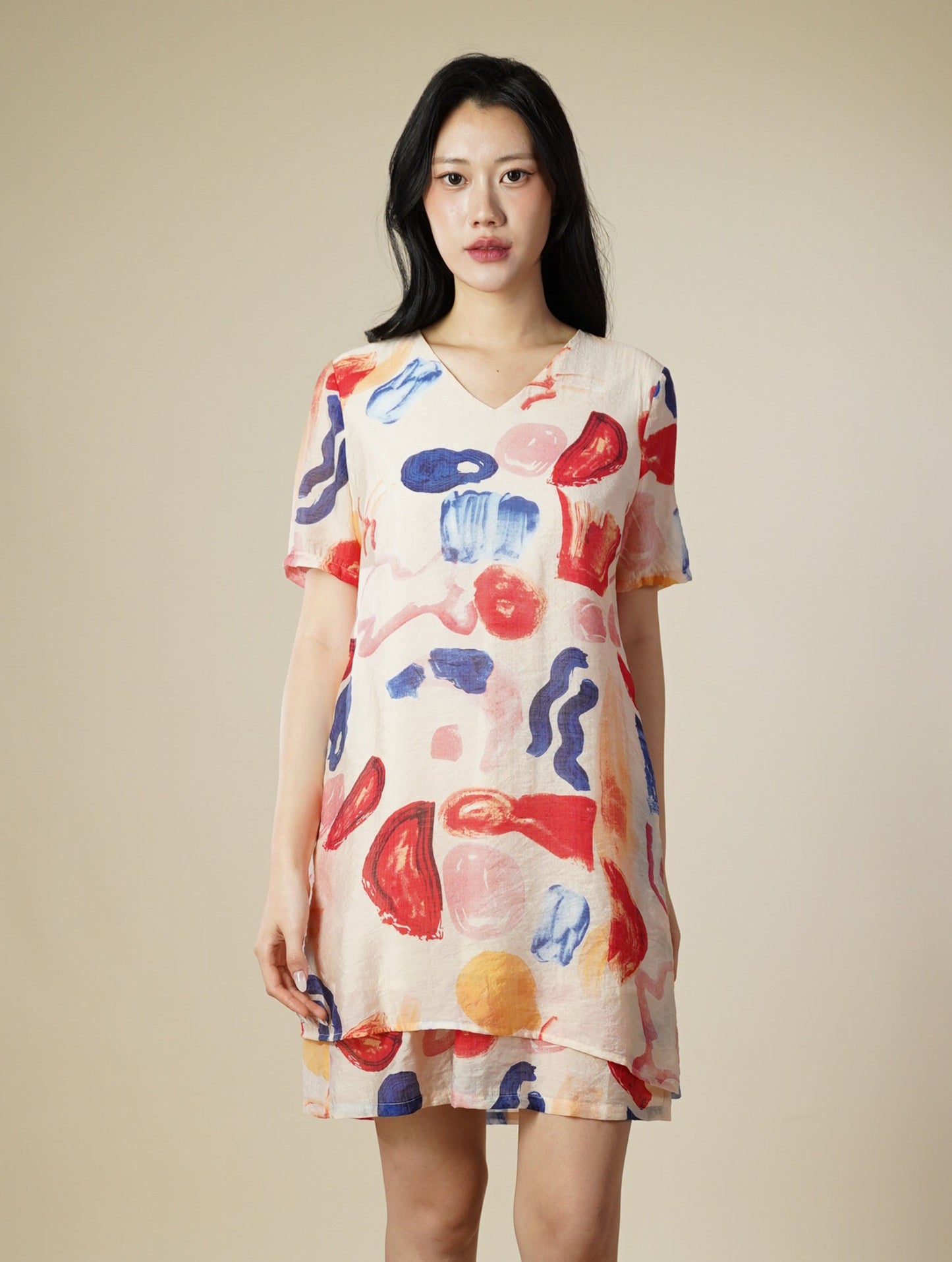 Printed Short Sleeve Short Dress