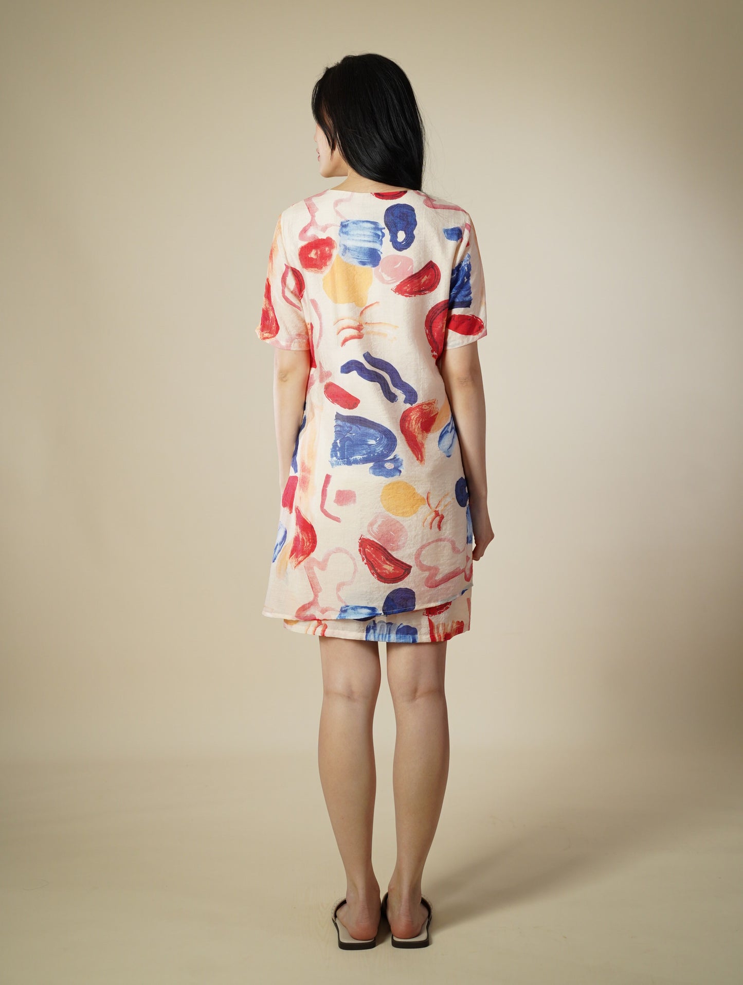 Printed Short Sleeve Short Dress