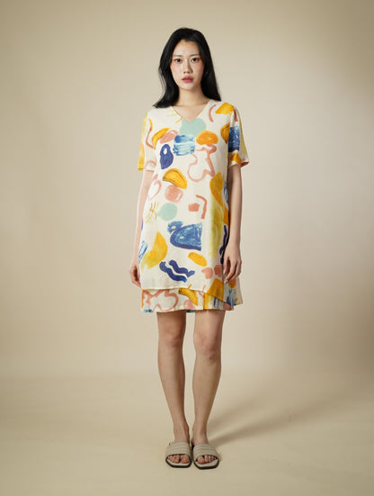 Printed Short Sleeve Short Dress