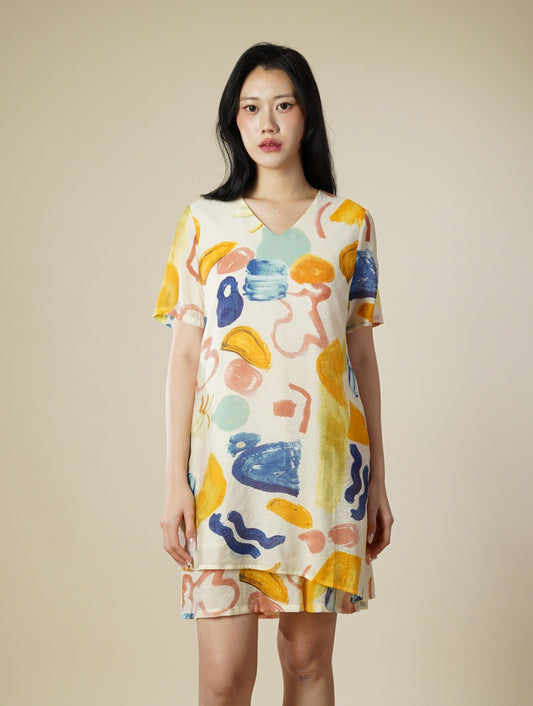Printed Short Sleeve Short Dress