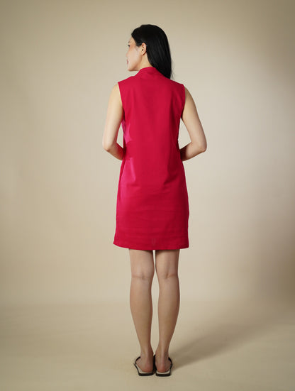 Embroidered Mandarin Collar Sleeveless Short Dress