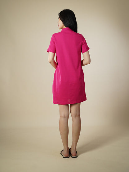 Embroidered Mandarin Collar Short Sleeve Short Dress