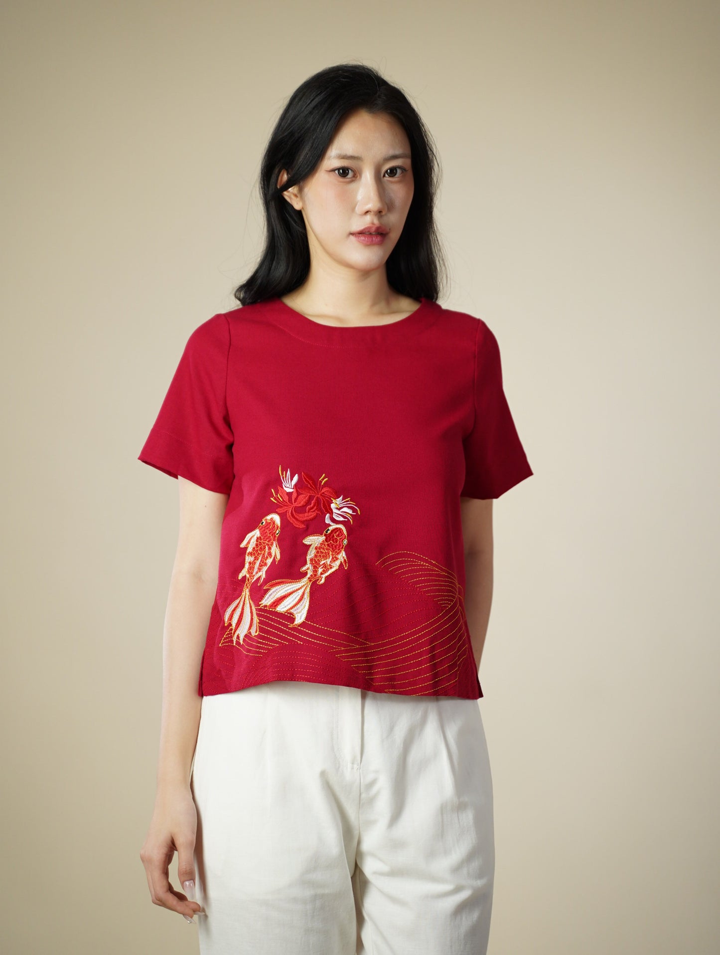 Embroidered Short Sleeve Top