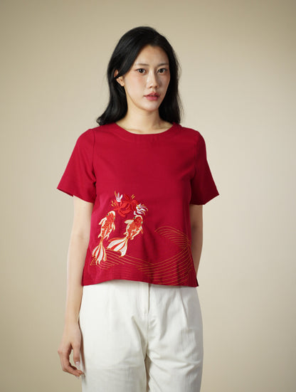 Embroidered Short Sleeve Top