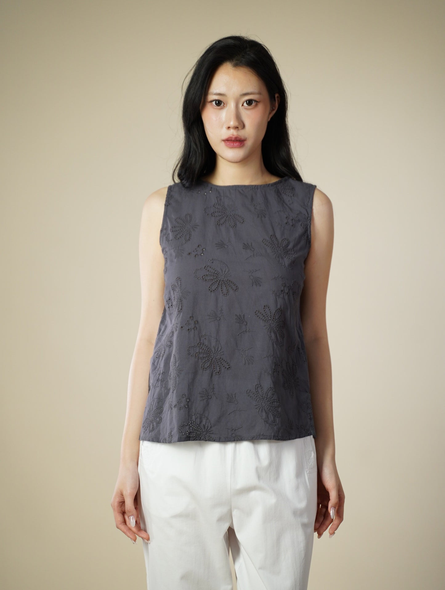 Embroidered Blend Sleeveless Top