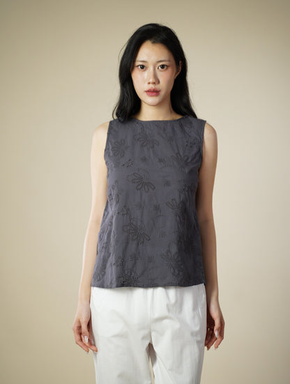 Embroidered Blend Sleeveless Top