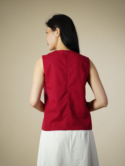 Mandarin Round Neck Sleeveless Top