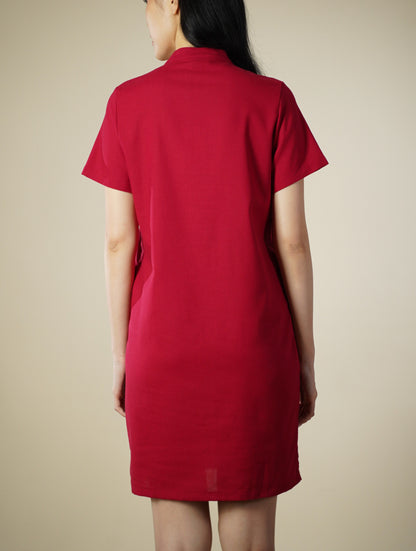 Embroidered Mandarin Collar Short Sleeve Short Dress