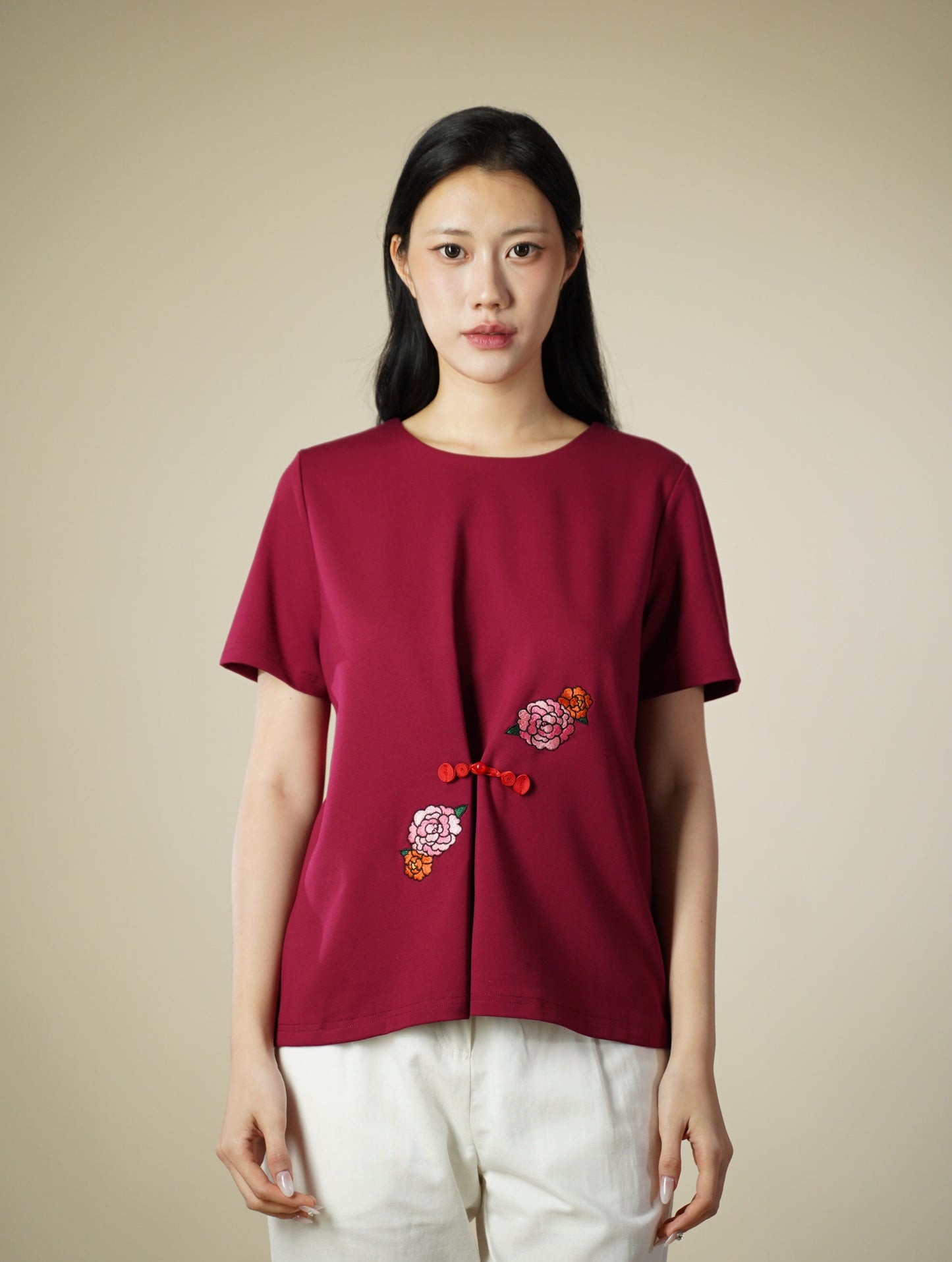 Round Neck With Embroidery Top