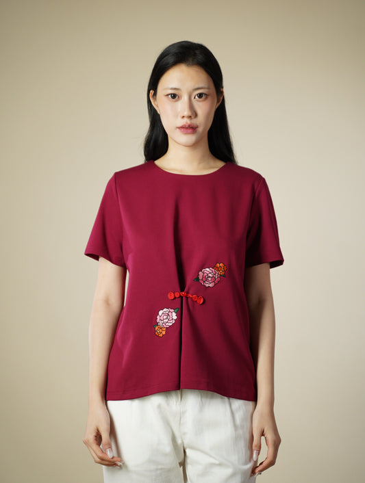Round Neck With Embroidery Top