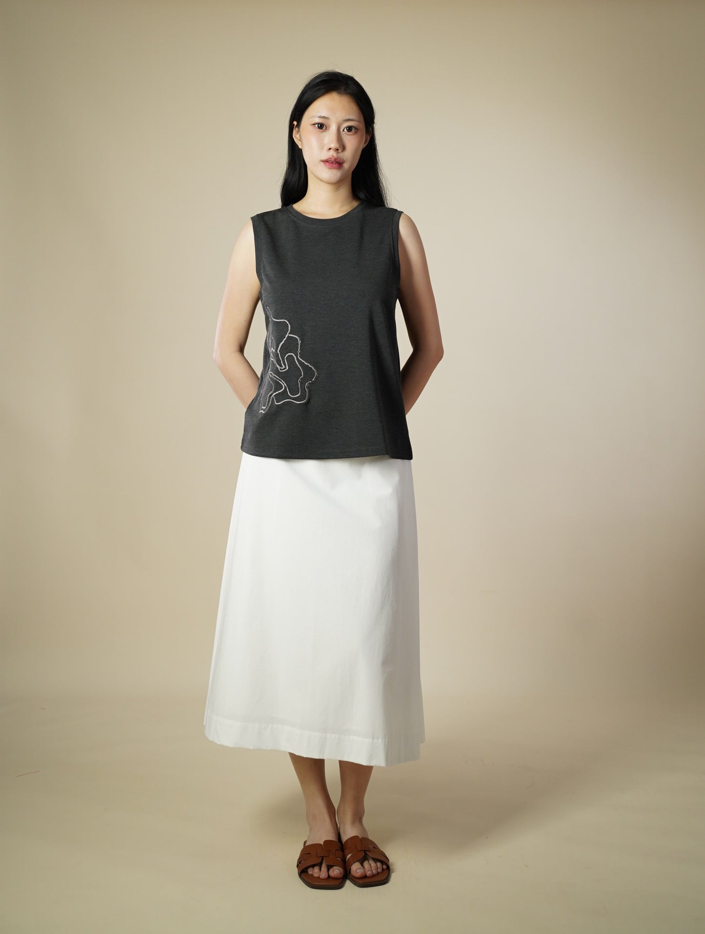 Embroidered Sleeveless Top