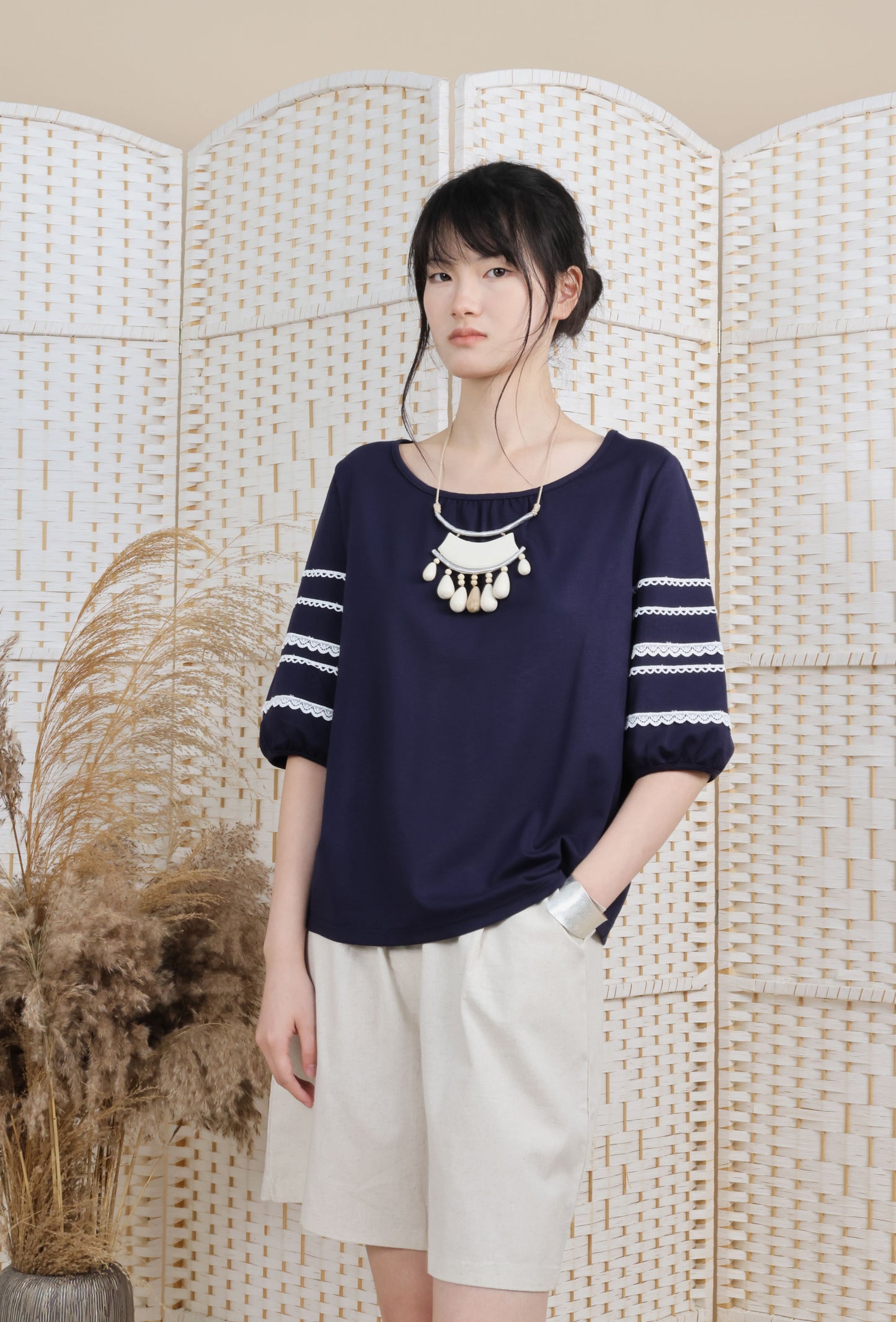 Lantern Sleeve Blouse With Trimmings