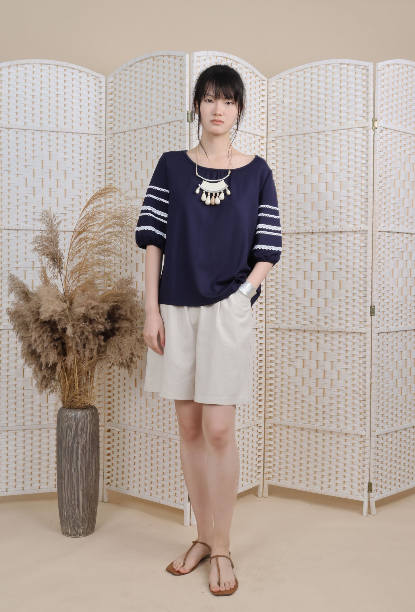 Lantern Sleeve Blouse With Trimmings