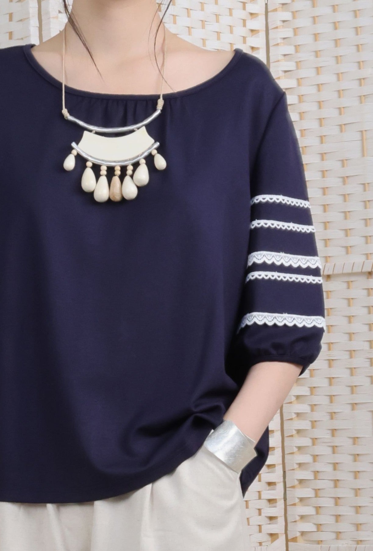 Lantern Sleeve Blouse With Trimmings