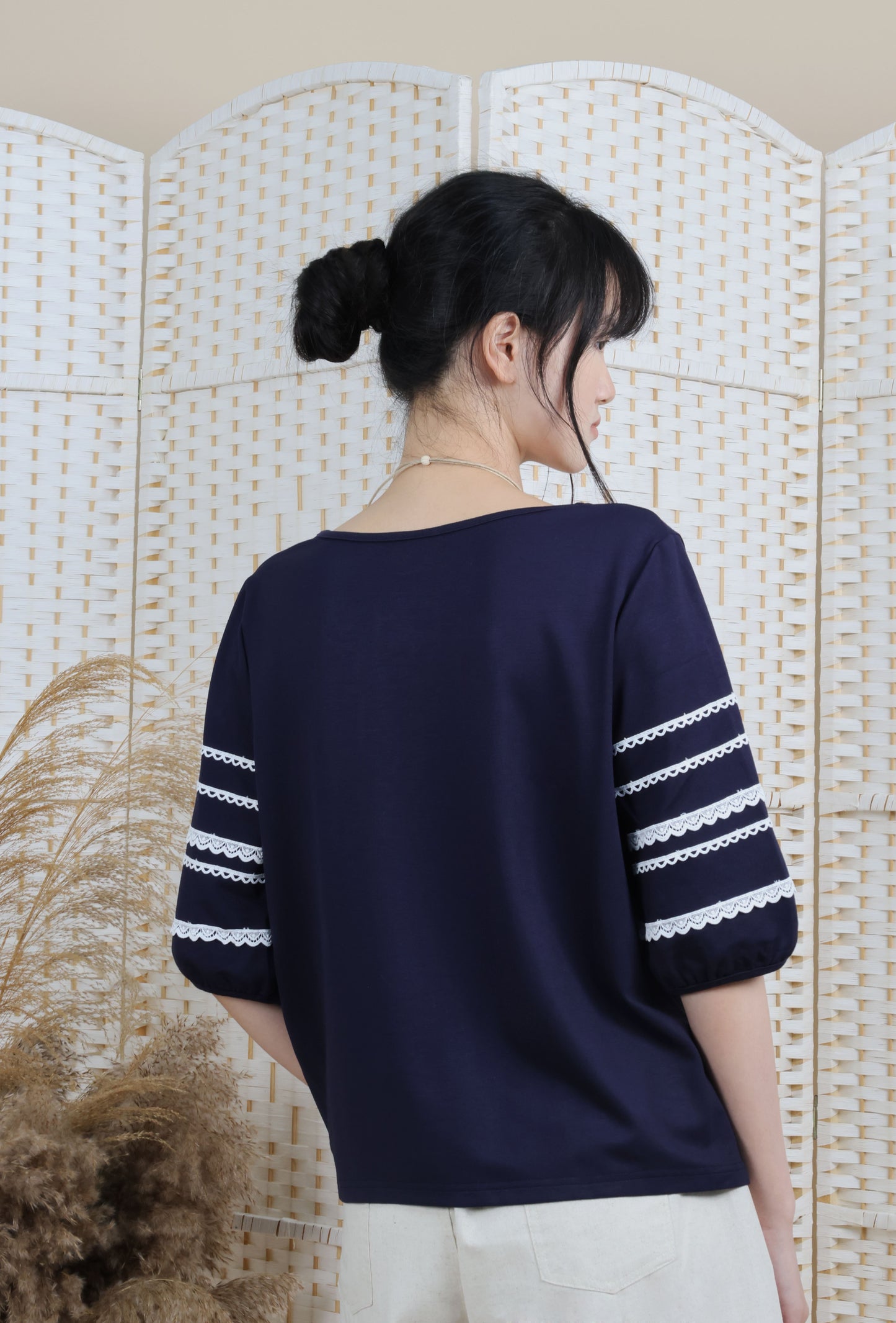 Lantern Sleeve Blouse With Trimmings