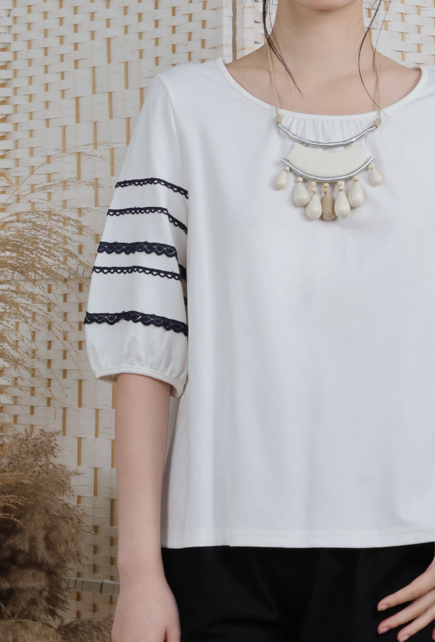Lantern Sleeve Blouse With Trimmings