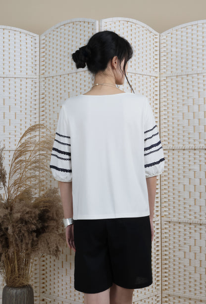 Lantern Sleeve Blouse With Trimmings