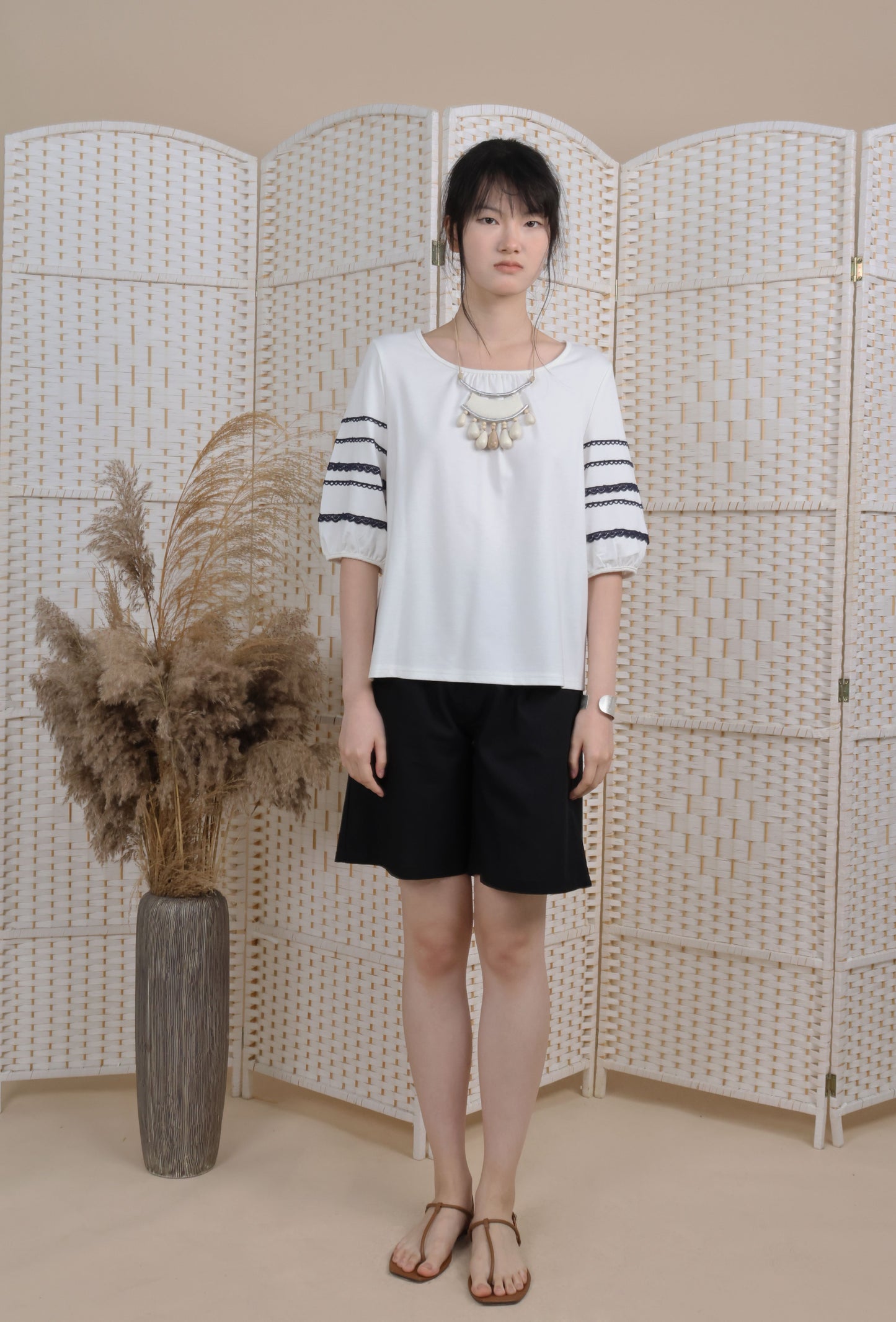 Lantern Sleeve Blouse With Trimmings