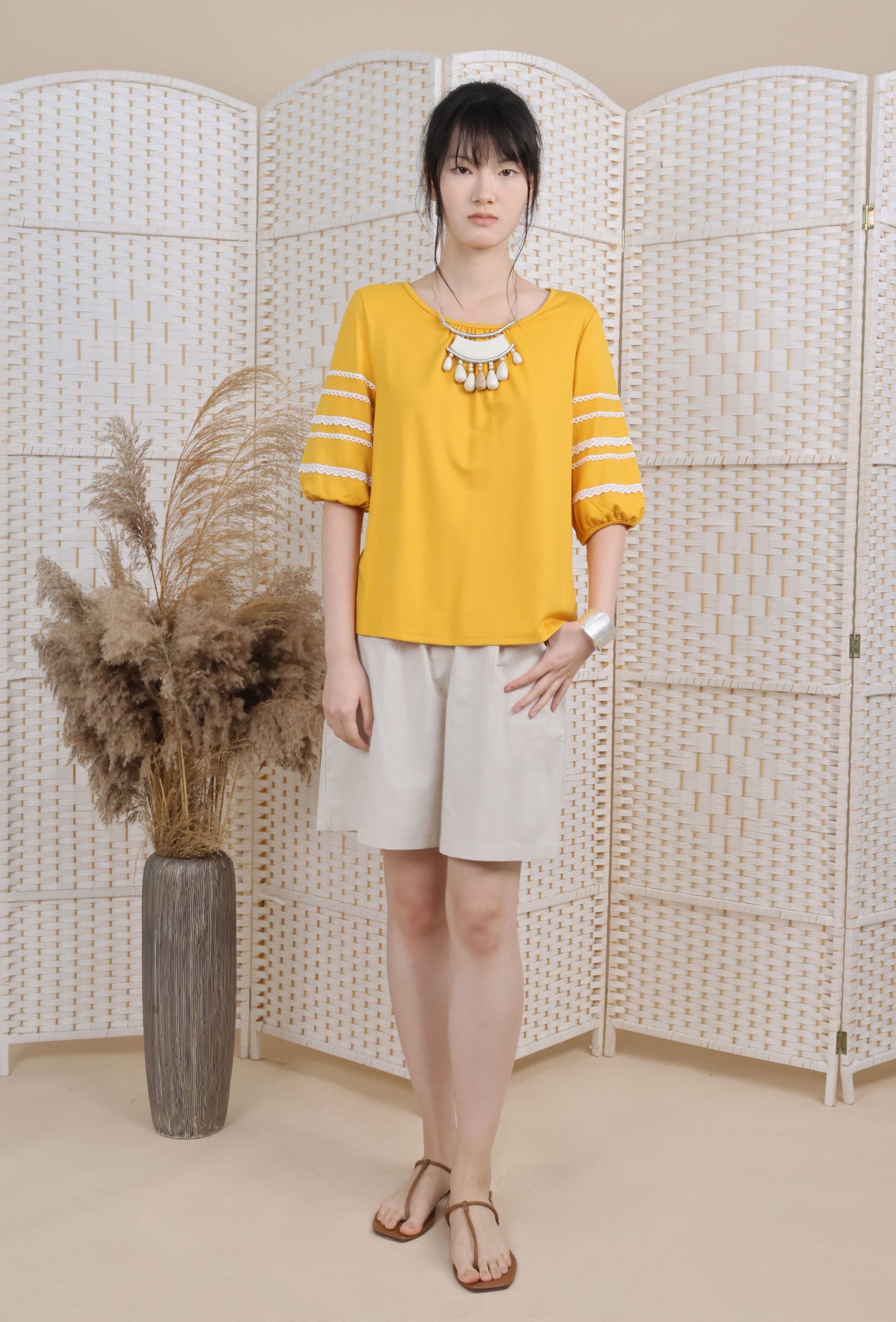 Lantern Sleeve Blouse With Trimmings