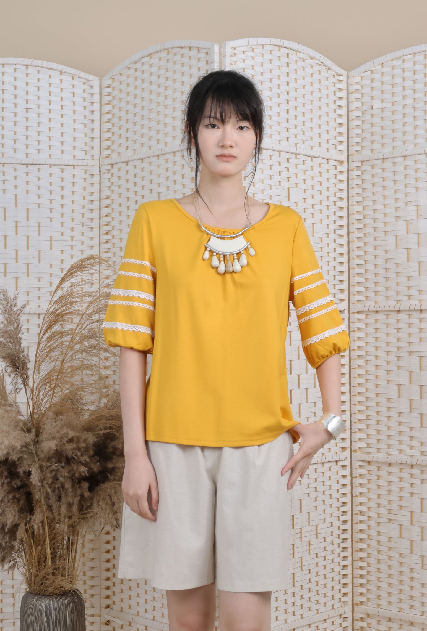 Lantern Sleeve Blouse With Trimmings