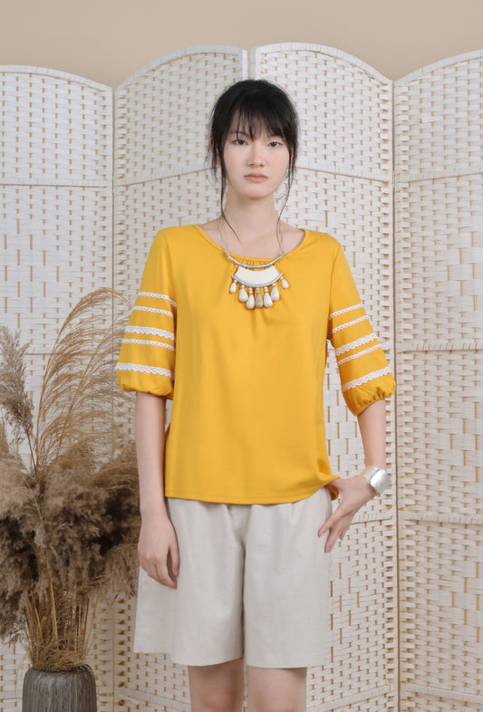 Lantern Sleeve Blouse With Trimmings