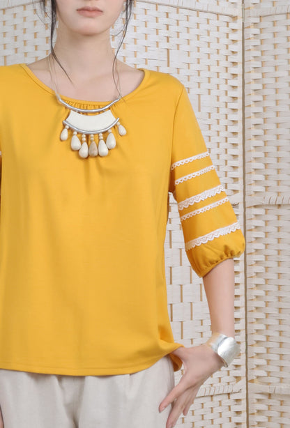Lantern Sleeve Blouse With Trimmings