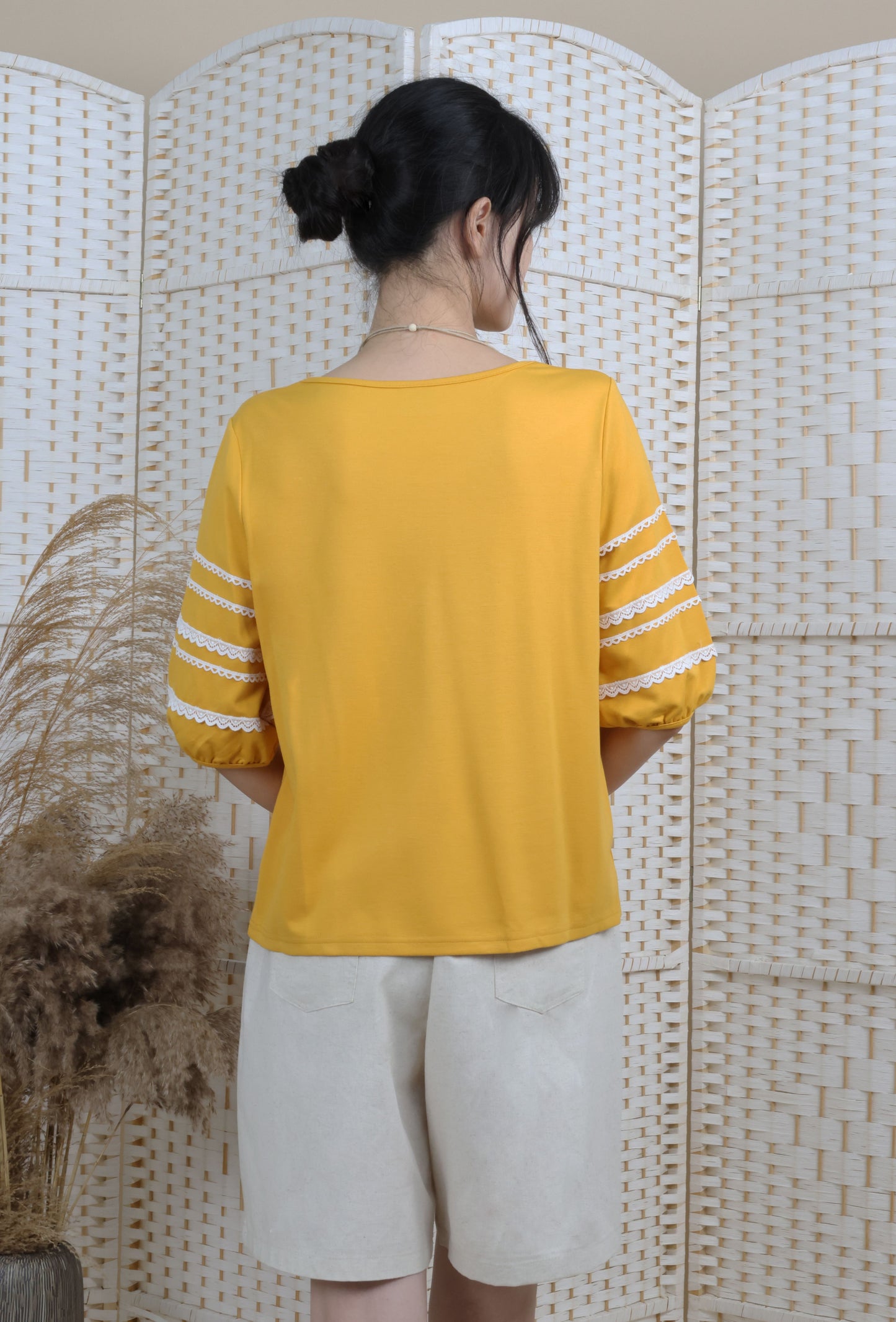 Lantern Sleeve Blouse With Trimmings