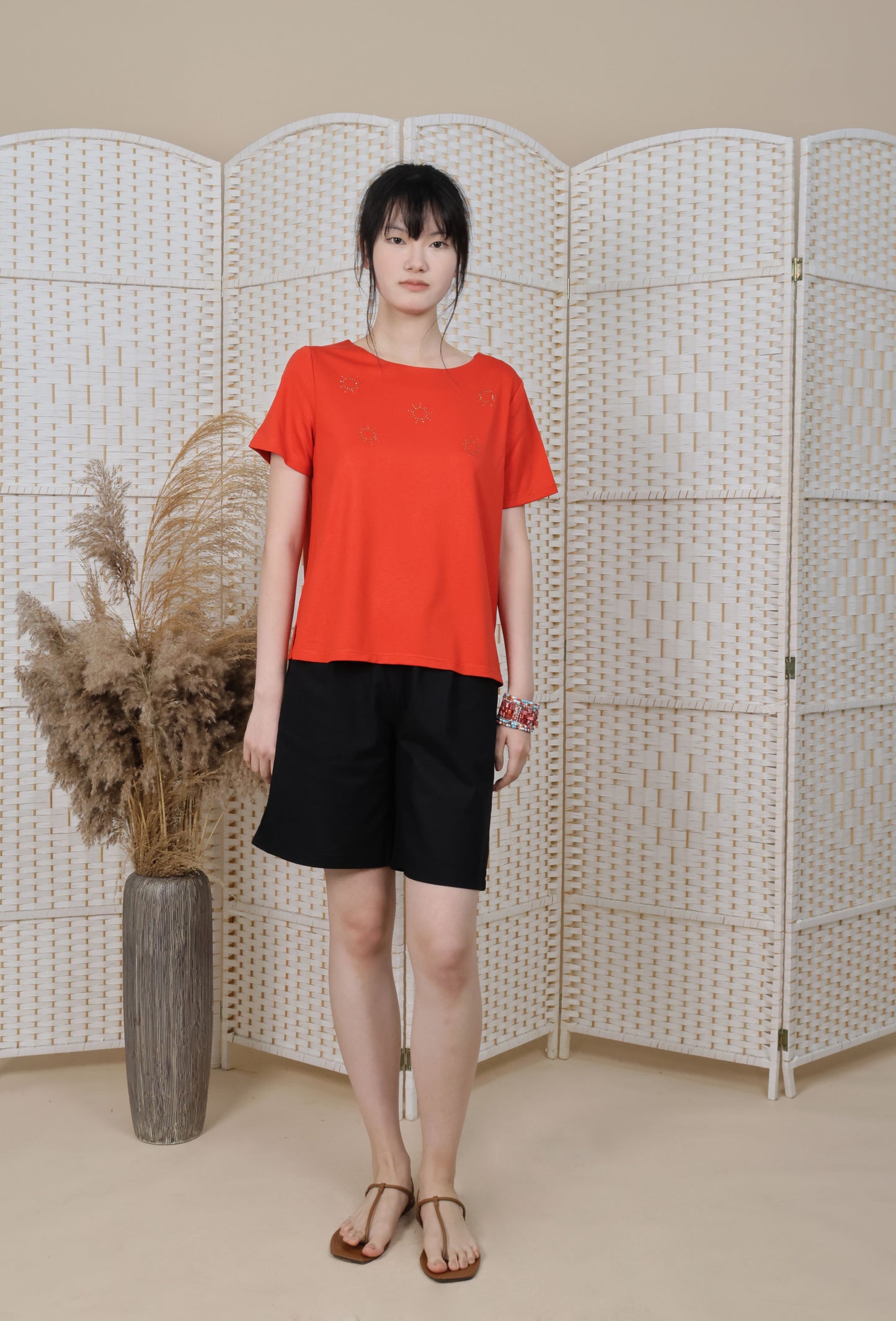 Round Neck Blouse With Iron On Crystal