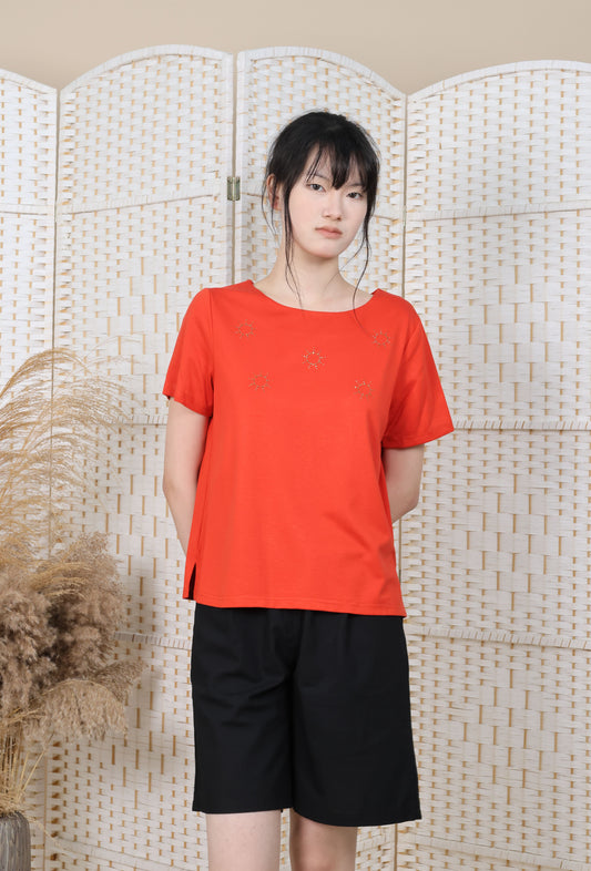 Round Neck Blouse With Iron On Crystal