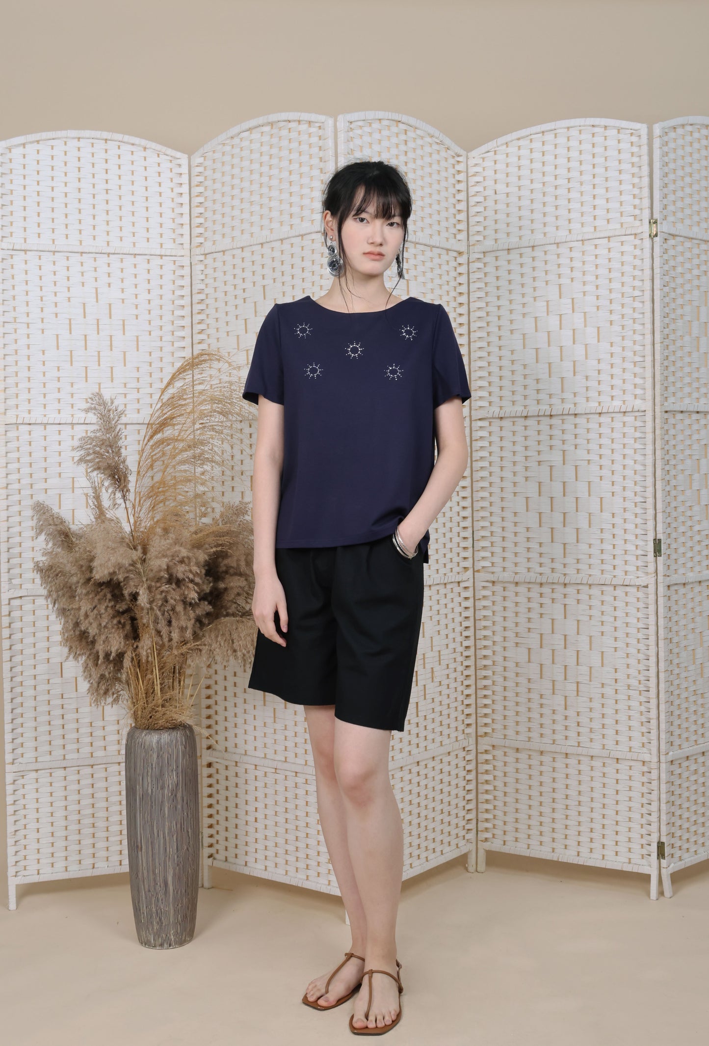 Round Neck Blouse With Iron On Crystal