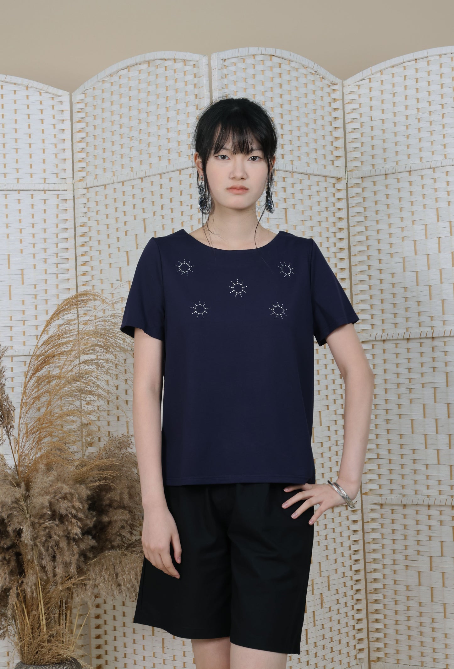 Round Neck Blouse With Iron On Crystal