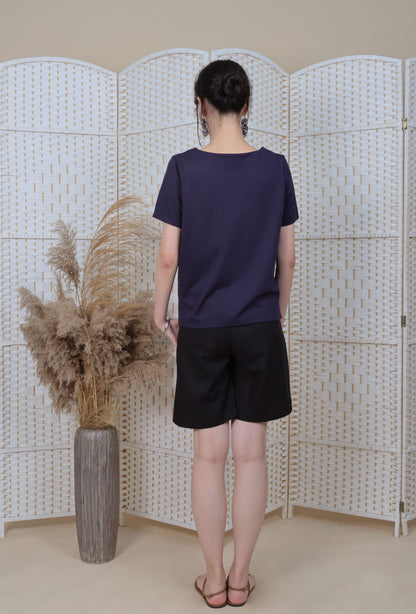 Round Neck Blouse With Iron On Crystal