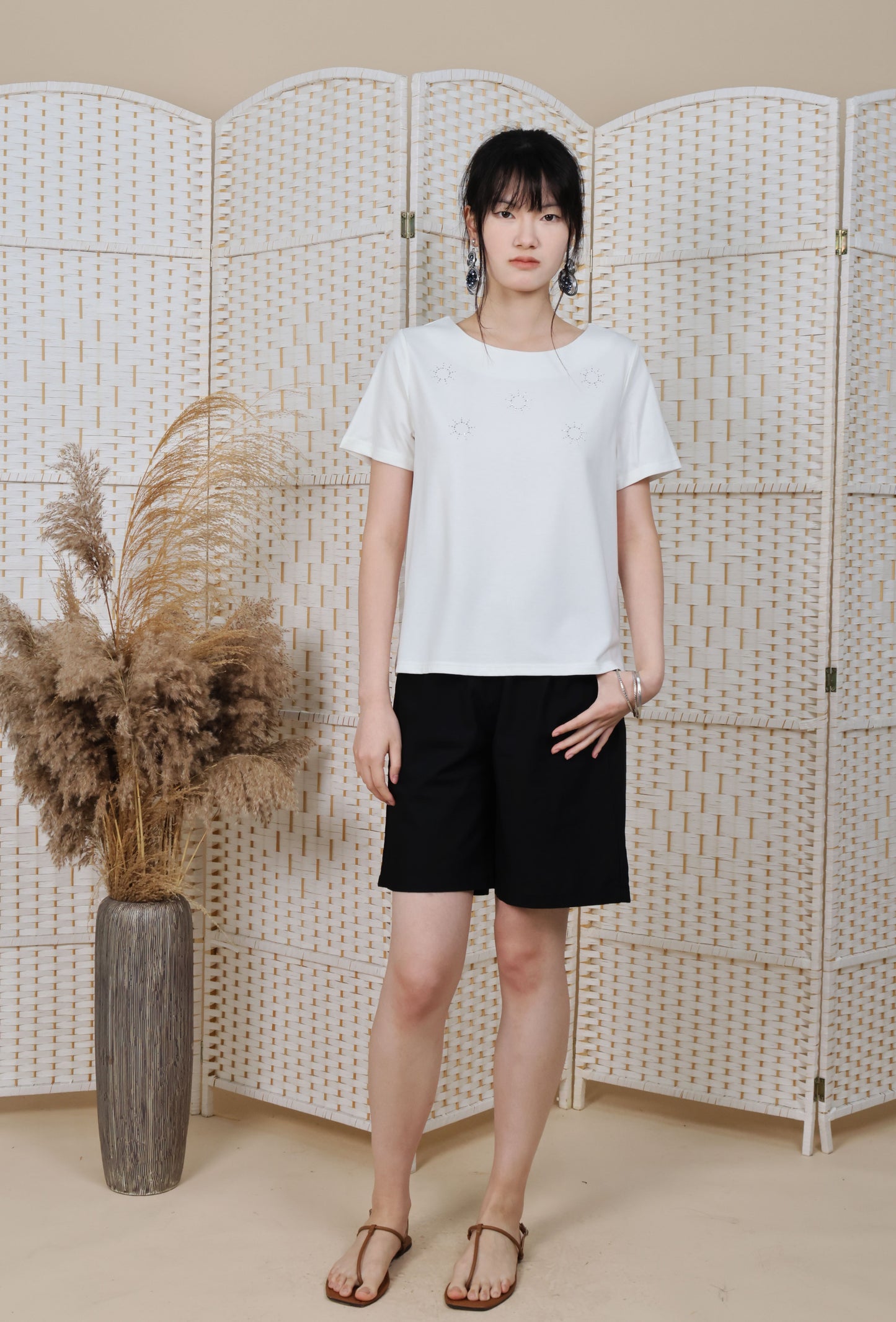 Round Neck Blouse With Iron On Crystal
