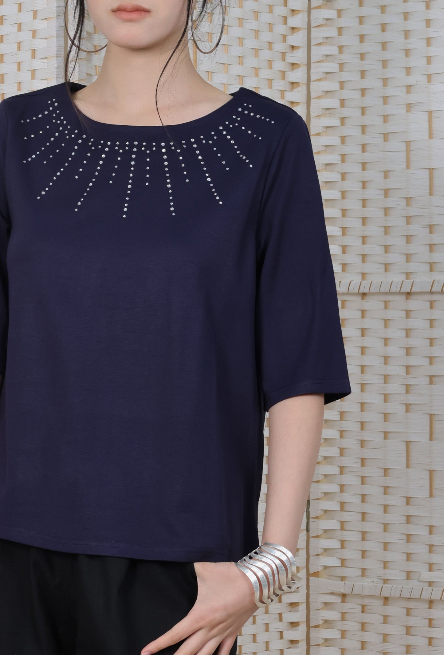 3/4 Sleeves Blouse With Iron On Crystal