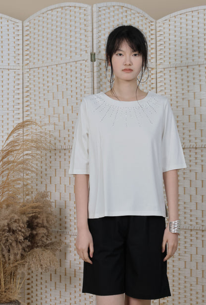 3/4 Sleeves Blouse With Iron On Crystal