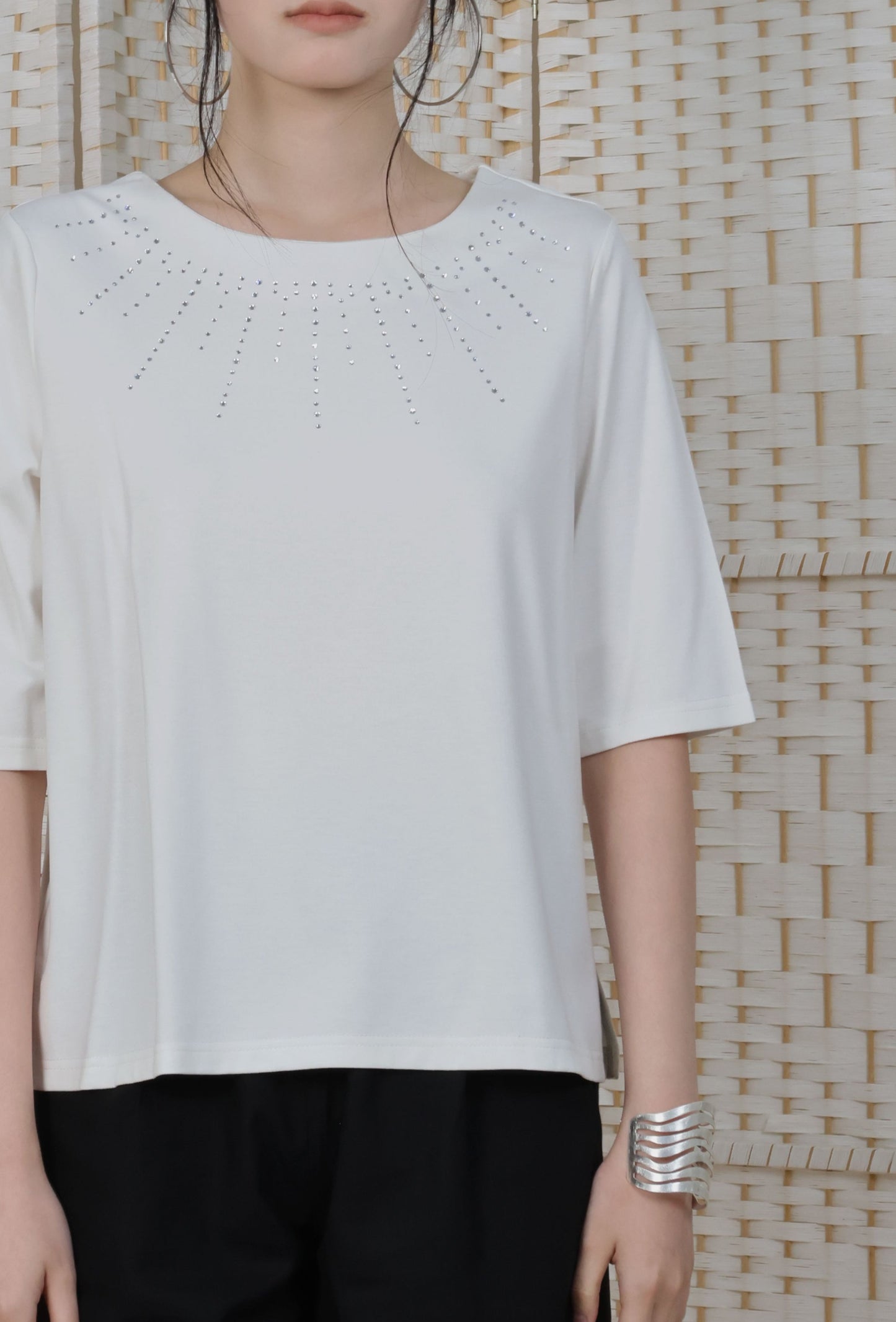 3/4 Sleeves Blouse With Iron On Crystal
