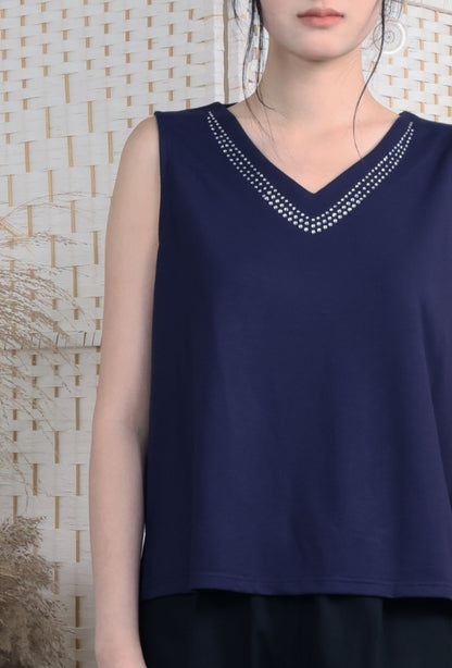 V Neck Blouse With Iron On Crystal