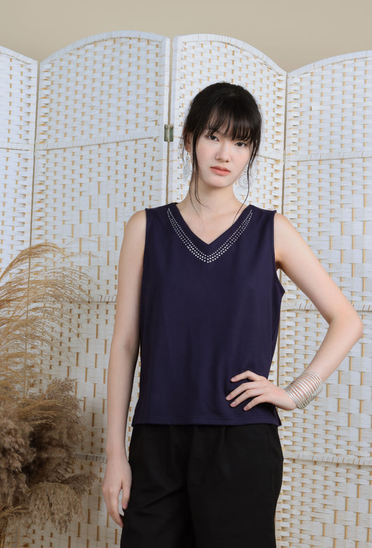 V Neck Blouse With Iron On Crystal