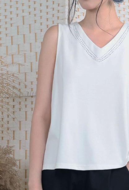 V Neck Blouse With Iron On Crystal