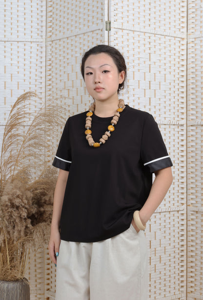 Short Sleeves Blouse With Ribbon Trims