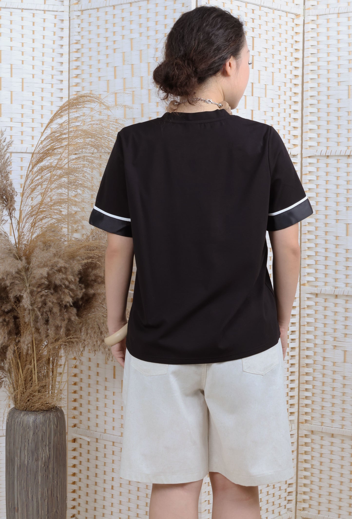 Short Sleeves Blouse With Ribbon Trims
