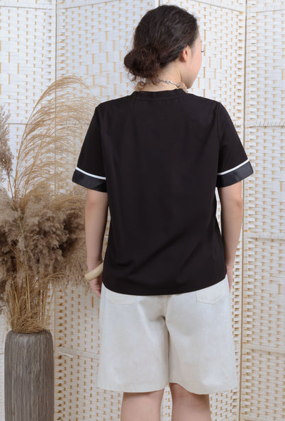 Short Sleeves Blouse With Ribbon Trims