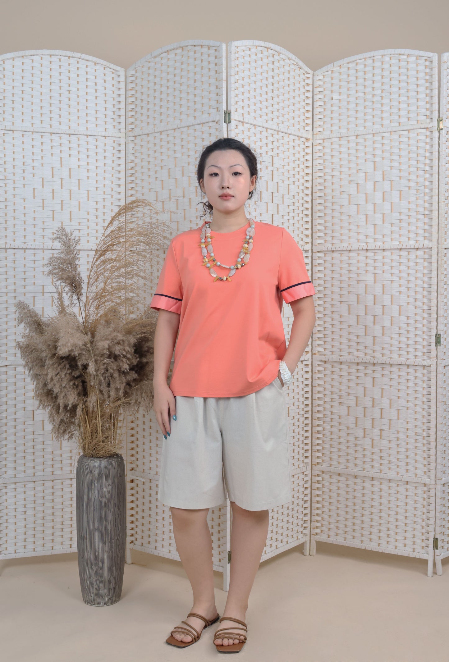 Short Sleeves Blouse With Ribbon Trims